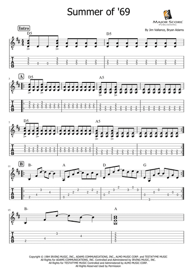 Summer Of '69 (arr. MAJOR SCORE PUBLISHING TM.)