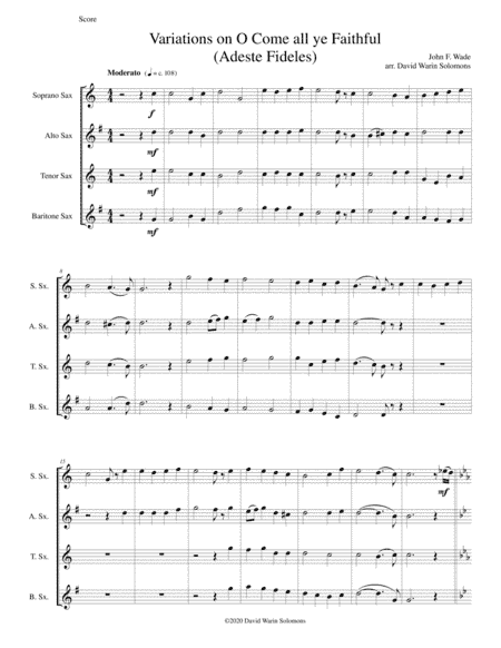 Variations on O Come all ye faithful (Adeste fideles) for saxophone quartet (arr. David Warin Solomons)