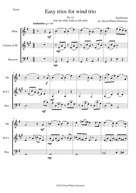And she shall walk in silk attire for wind trio (oboe, clarinet, bassoon) (arr. David Warin Solomons)