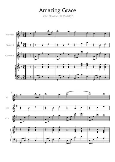 Amazing Grace - Clarinet Trio w/ Piano Accompaniment (arr. Ygor Nunes)
