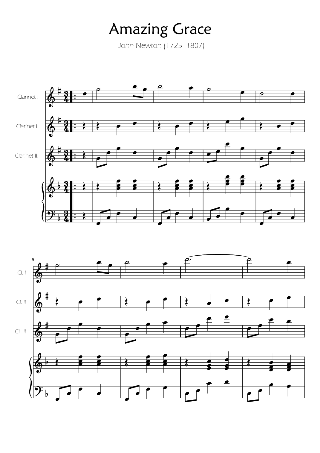 Amazing Grace - Clarinet Trio w/ Piano Accompaniment (arr. Ygor Nunes)