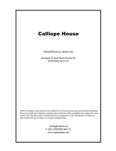 Calliope House (Irish Jig) - Lead sheet in original key of E (arr. Stephen Bulat)