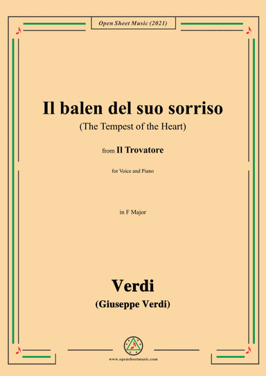 Verdi-Il balen del suo sorriso(The Tempest of the Heart),in F Major,from 'Il Trovatore',for Voice an (arr. Open Cloud)