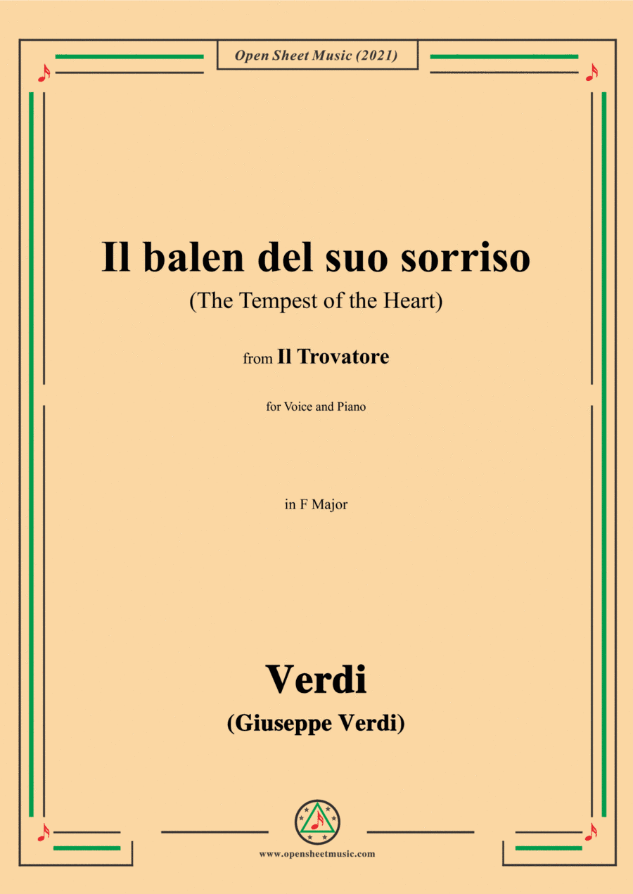 Verdi-Il balen del suo sorriso(The Tempest of the Heart),in F Major,from 'Il Trovatore',for Voice an (arr. Open Cloud)