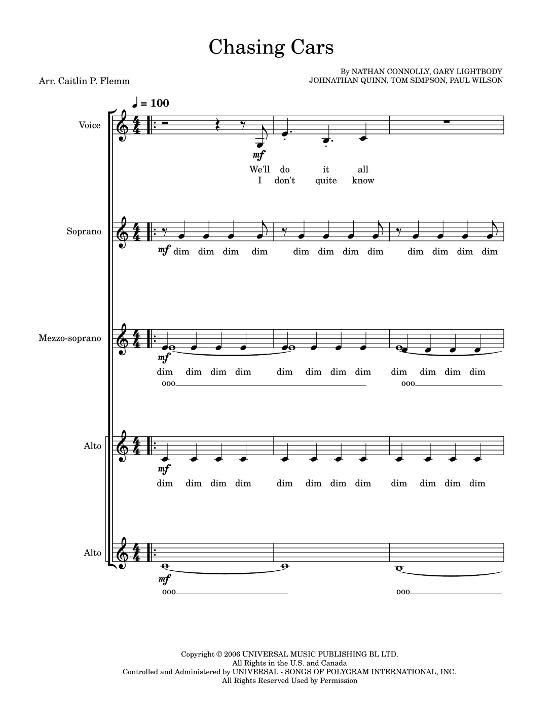 Chasing Cars (arr. Caitlin P. Flemm)