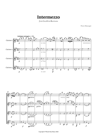 Intermezzo from Cavalleria Rusticana by Mascagni for Clarinet Quartet (arr. Ander)