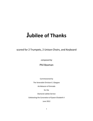 Jubilee of Thanks - 2 part choir, keyboard, 2 trumpets