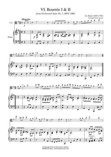 Bourree 1 & 2 from Suite No 1, BWV 1066 for viola and piano (arr. K. Krantz)