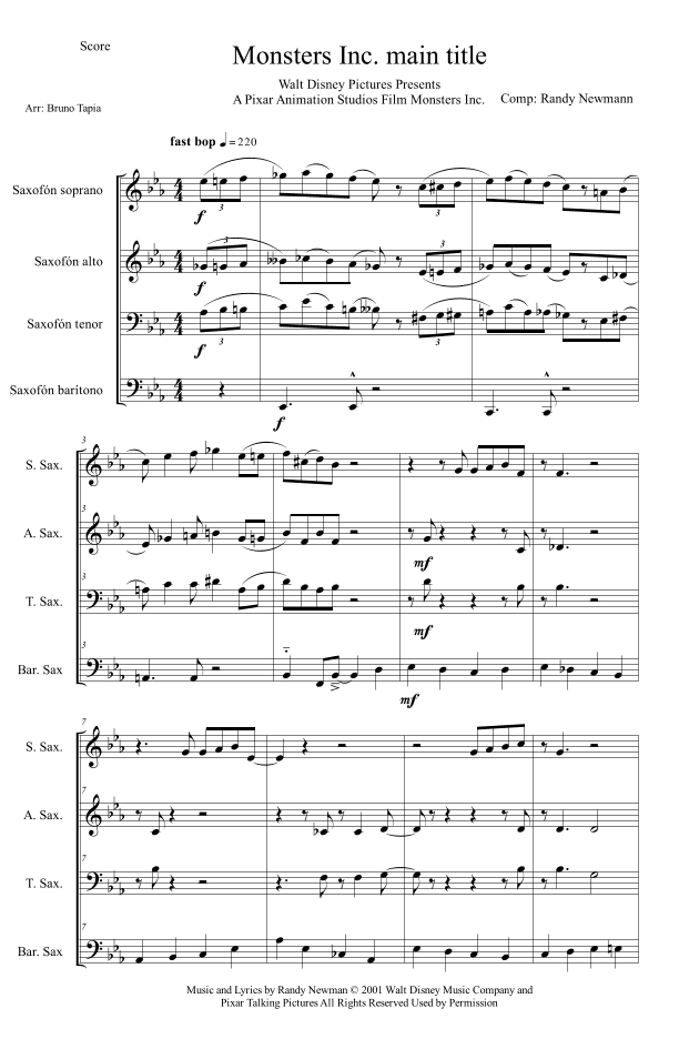 Monsters Inc. (arr. Bruno Tapia)