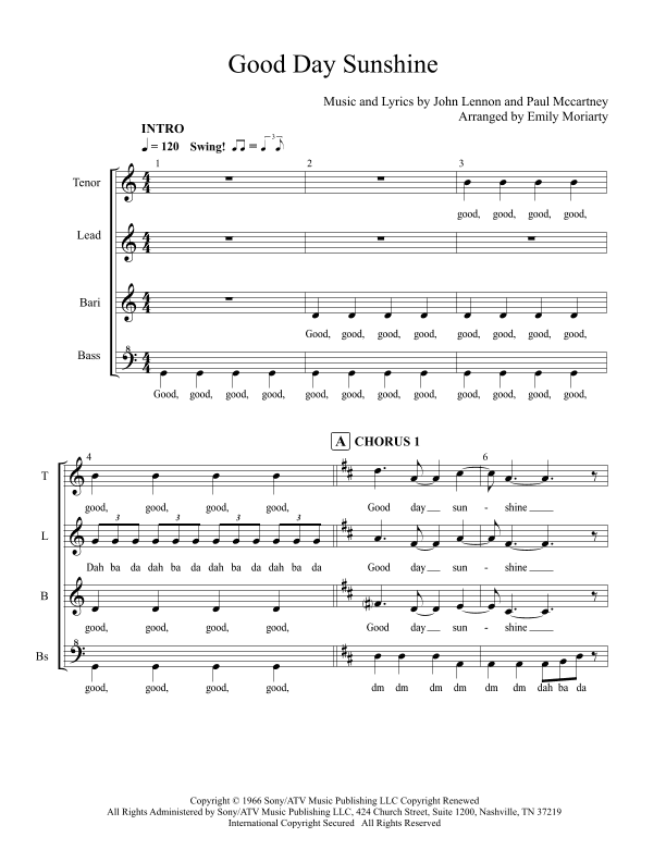 Good Day Sunshine (arr. Emily Maree Moriarty)