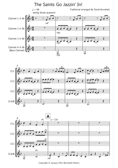 The Saints Go Jazzin' In! for Clarinet Quartet (arr. David Burndrett)
