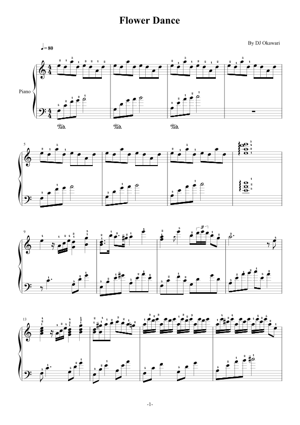 Flower Dance,Dj Okawari,Easy Piano,with Fingering
