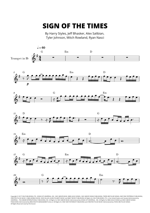 Sign Of The Times (arr. Cadenza Editions)