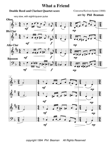 What a Friend-double reed and clarinet quartet (arr. Phil Beaman)