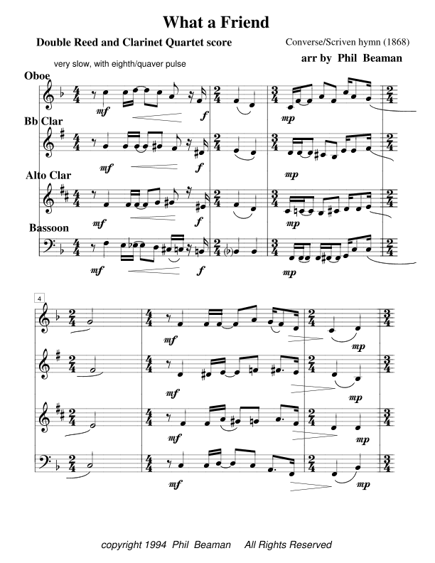 What a Friend-double reed and clarinet quartet (arr. Phil Beaman)