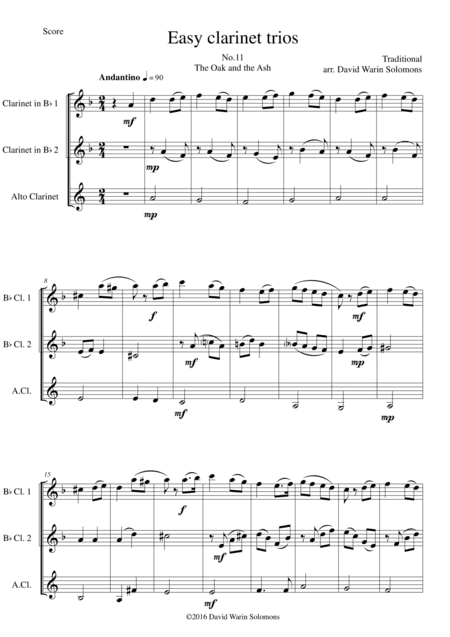 The Oak and the Ash (A North country maid) for clarinet trio (2 B flats and 1 Alto) (arr. David Warin Solomons)