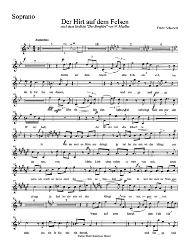 Schubert D 965 Op 129 Der Hirt auf dem Felsen Shepherd On The Rock Chamber Ensemble (arr. R G Roth)