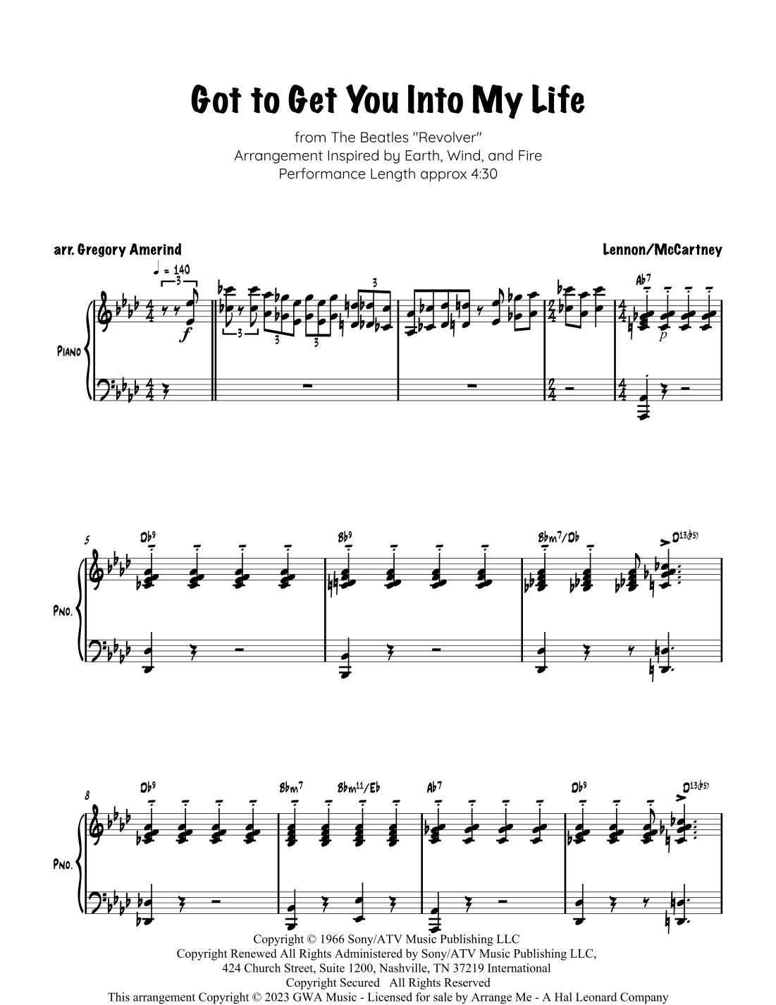 Got To Get You Into My Life (arr. Gregory Amerind)