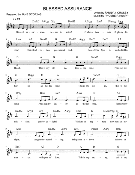 Blessed Assurance (Lead sheet) (arr. Jane Scoring (Evgeniya Kozhevnikova))