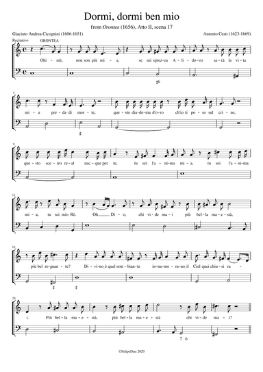 Dormi ben mio (from Orontea) (arr. Early Music Scores)