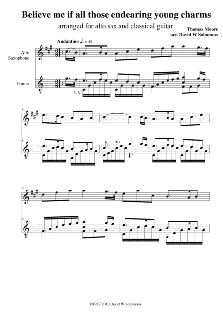 Believe me if all those endearing young charms for alto saxophone and guitar (arr. David Warin Solomons)