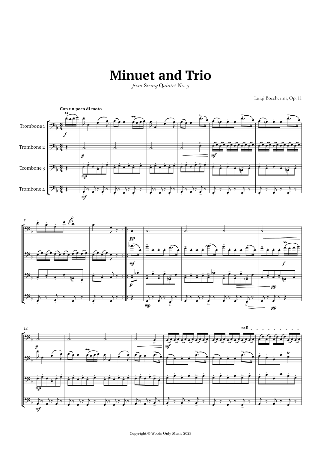 Minuet by Boccherini for Trombone Quartet (arr. Ander)