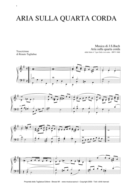AIR ON G STRING - BWV 1068  - Arr. for Organ/Piano (arr. Renato Tagliabue)
