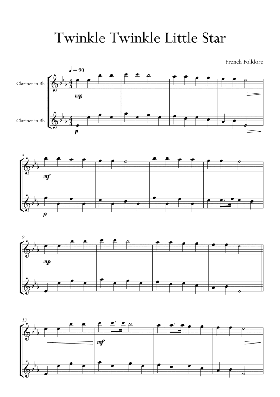 Twinkle Twinkle Little Star in Db Major for Clarinet Duo. Easy version. (arr. Matheus Araújo)