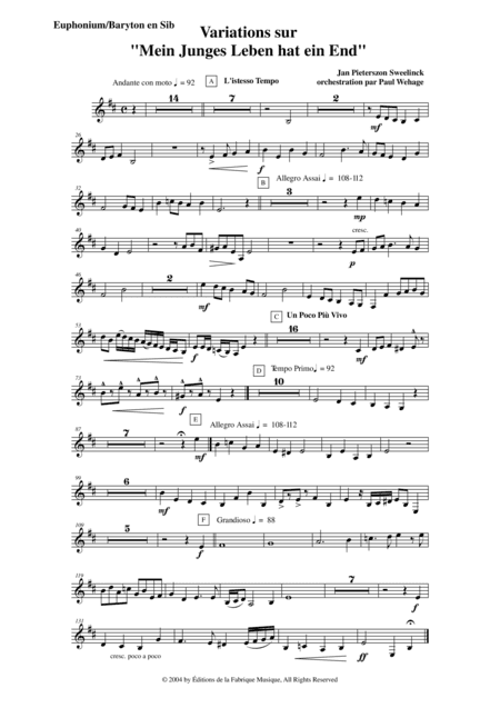 Jan Pieterszoon Sweelinck/Paul Wehage  - Variations on Mein Juges Leben hat ein ende- arranged for (arr. Musik Fabrik Music Publishing)