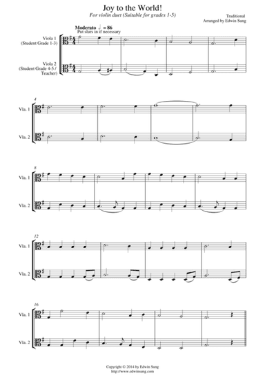 Joy to the World (for viola duet, suitable for grades 1-5) (arr. Edwin Sung)
