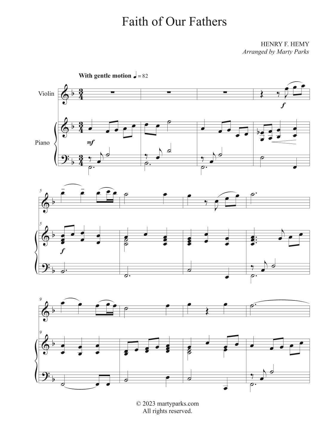 Faith of Our Fathers (Violin-Piano) (arr. Marty Parks)