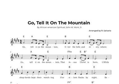 Go, Tell It On The Mountain (Key of E Major) (arr. R. Salvario)