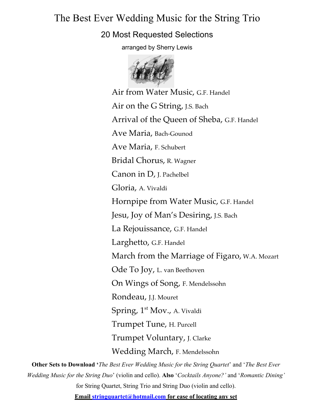 STRING TRIO WEDDING MUSIC -  for STRING TRIO COLLECTION SET OF WEDDING CLASSICS  - 20 arrangements (arr. Sherry Lewis Publishing)