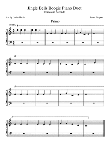 Jingle Bells Boogie Piano Duet   For beginner and teacher. Short version. (arr. Louise Harris)