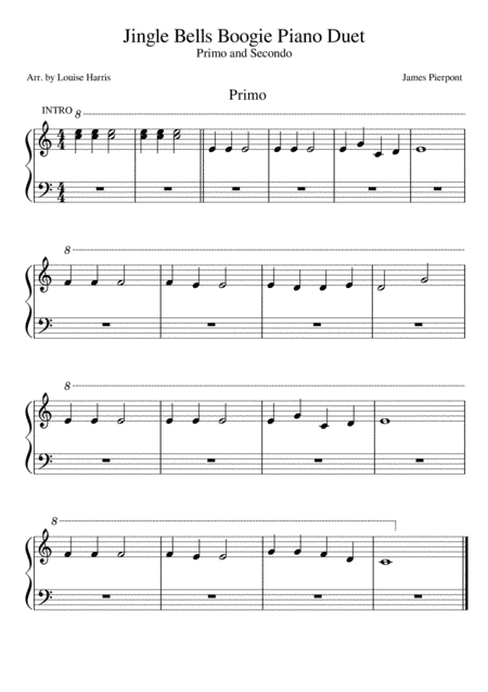 Jingle Bells Boogie Piano Duet   For beginner and teacher. Short version. (arr. Louise Harris)