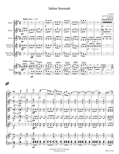 Wolf - Italian Serenade (for 4 flutes w/Alto Flute (alt. Flute 3) and piano reduction) (arr. William Giannone)
