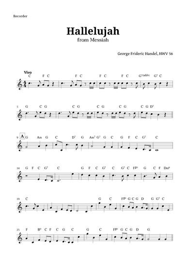 Hallelujah by Handel for Recorder with Chords (arr. Langanho)