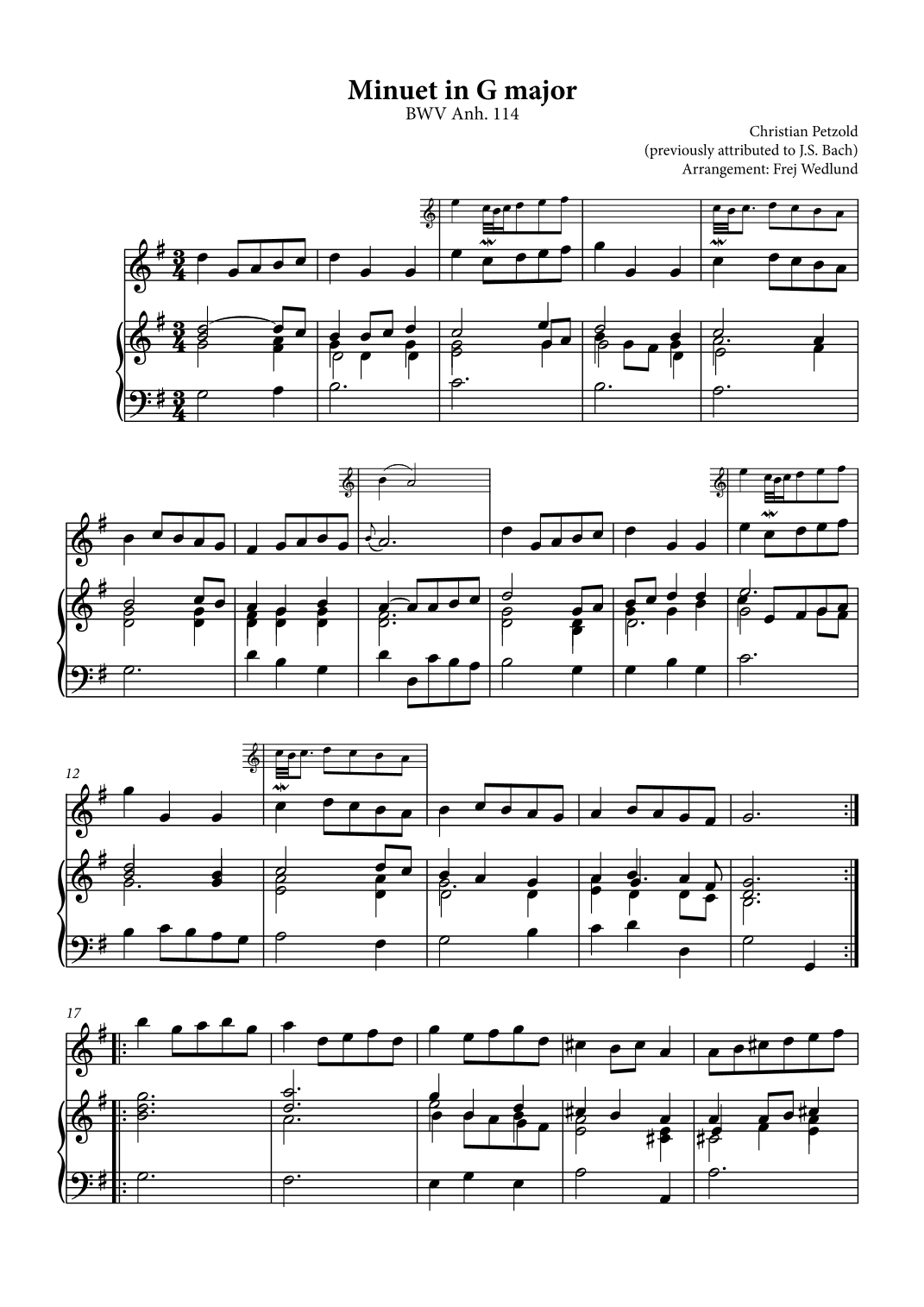 Minuet in G major + Minuet in G minor, BWV 114-115 (arr. Frej Wedlund)