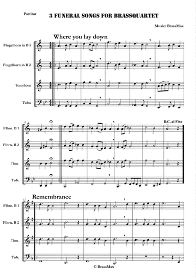 3 Funeral Songs for Brassquartet - Flugelhorn 1+2, Tenor Horn, Tuba