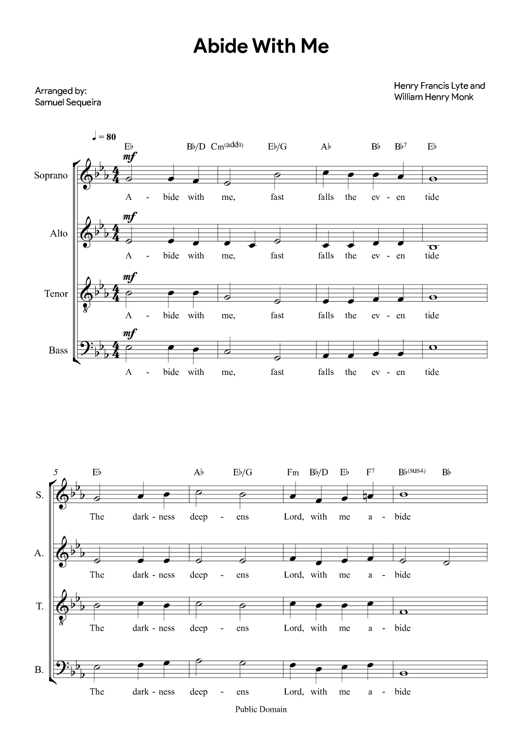 Abide with me - for SATB choir with chords (arr. Samuel Sequeira)