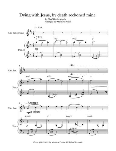 Dying with Jesus, by death reckoned mine (arr. Matthew pyeon)