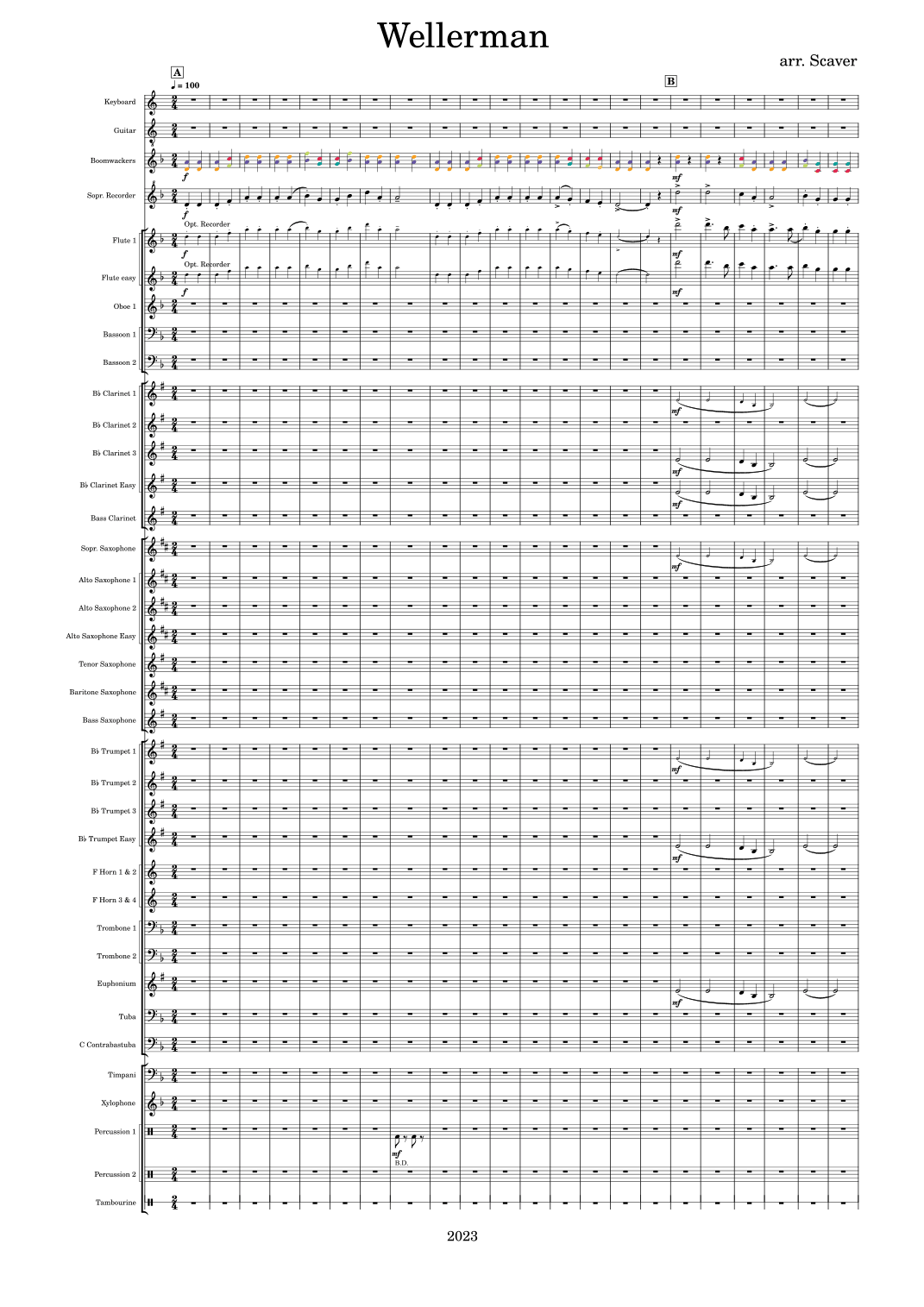 Wellerman for (easy) concert band and opt. recorders and/or boomwackers (arr. Scaver)