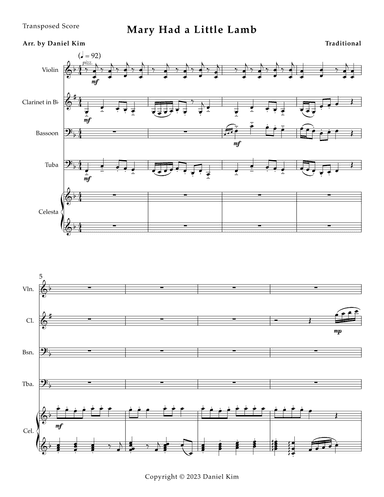 Mary Had a Little Lamb (arr. Daniel Kim)