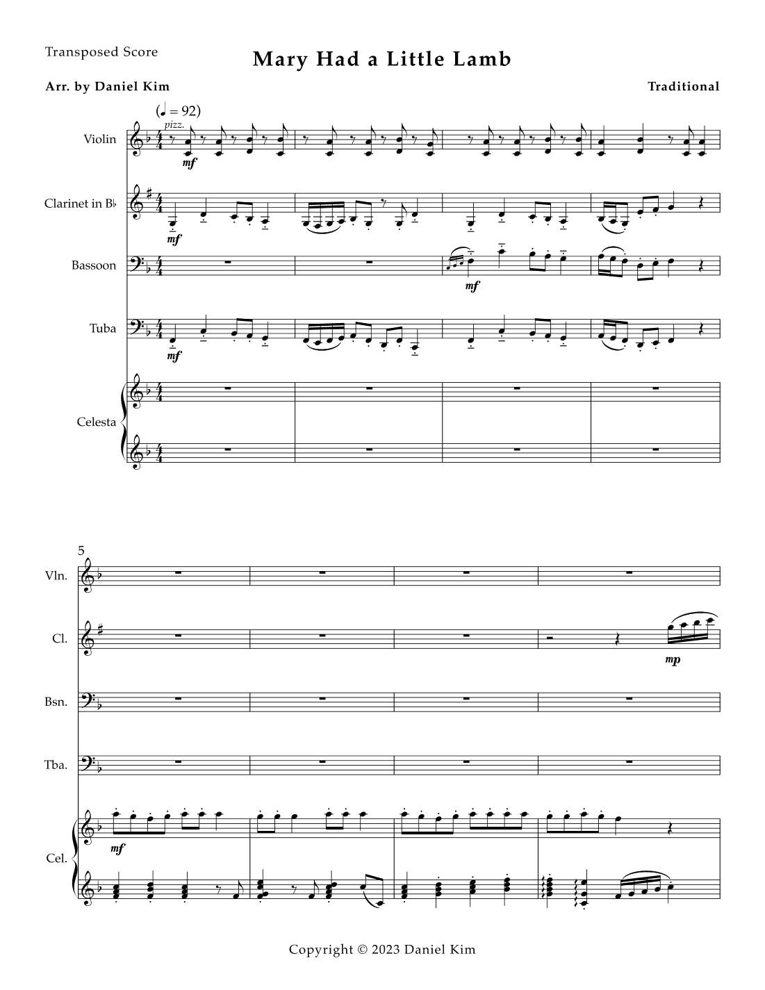 Mary Had a Little Lamb (arr. Daniel Kim)