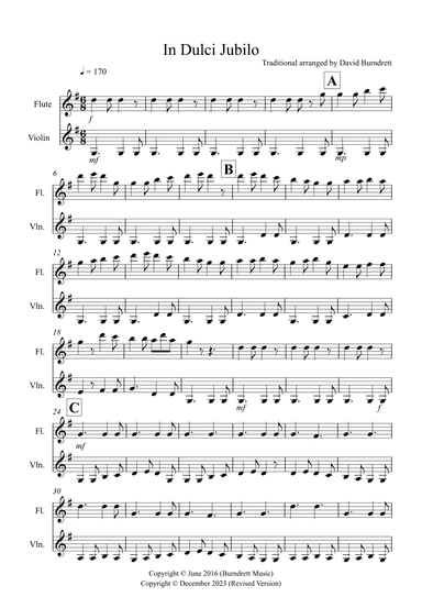 In Dulci Jubilo for Flute and Violin Duet (arr. David Burndrett)