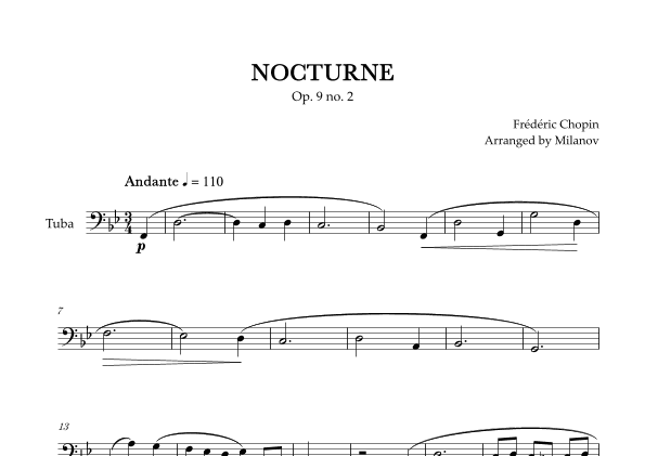 Chopin Nocturne op. 9 no. 2 | Tuba | B-flat Major | Easy beginner (arr. Milanov)