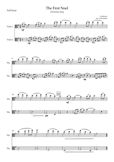The First Noel (Christmas Song) for Viola Duo (arr. Fabio Britto)