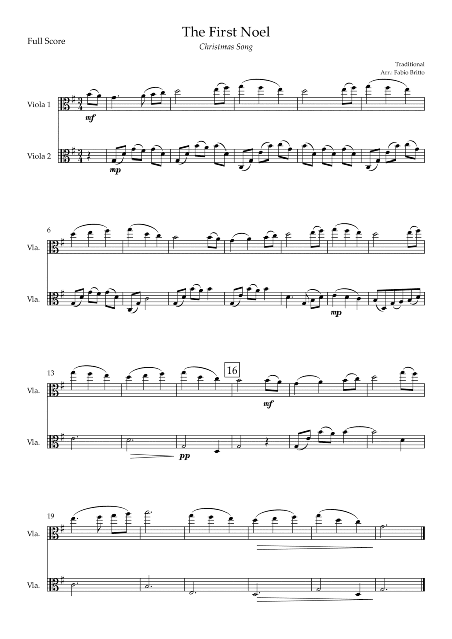 The First Noel (Christmas Song) for Viola Duo (arr. Fabio Britto)