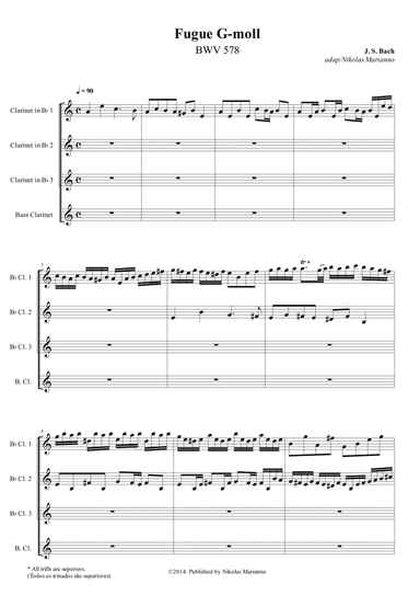 Fugue in G minor for Clarinet Quartet (arr. Nikolas Marianno)