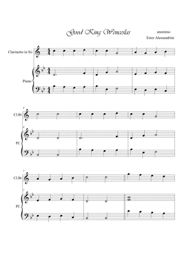 Good King Wenceslas. Clarinet and piano (arr. Ester Alessandrini)